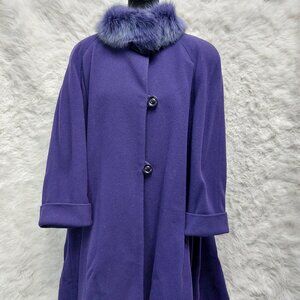 VTG Anna Collection Coat Women's Purple Australia Lamwool Blend Fox Fur Collar L